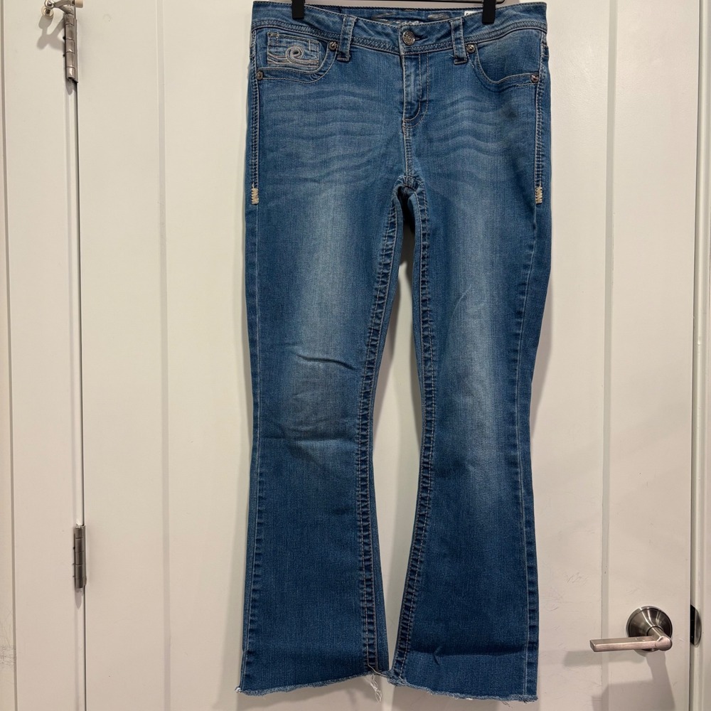 Seven7 Women Slim Boot Cut Jeans Medium Wash Raw Hem Size 10